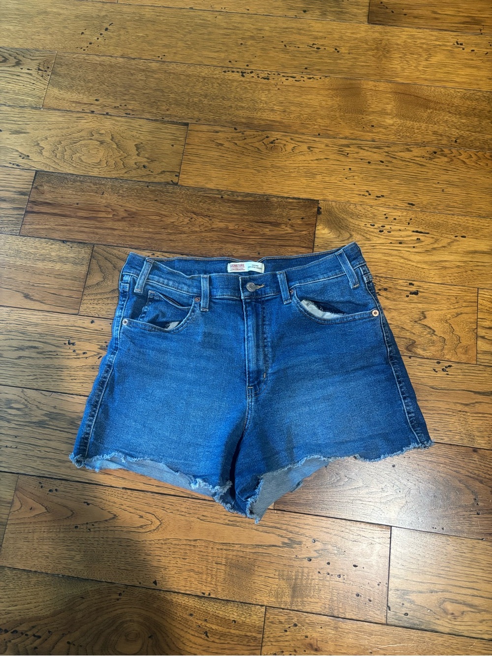 Levi Strauss Women’s High-Rise Raw Hem Blue Denim Shorts Size 14